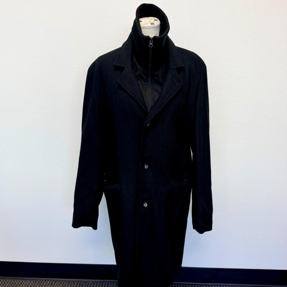 Black Rivet Pea Coat Mens Wool Blend Button Front Layered Warm Lined Size Small - Picture 1 of 13